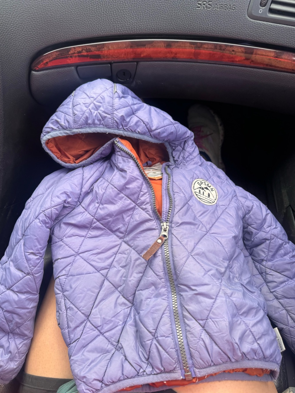 Souris Mini Jacket size  2-3 toddler Hooded Puffer Jacket in Purple with Orange